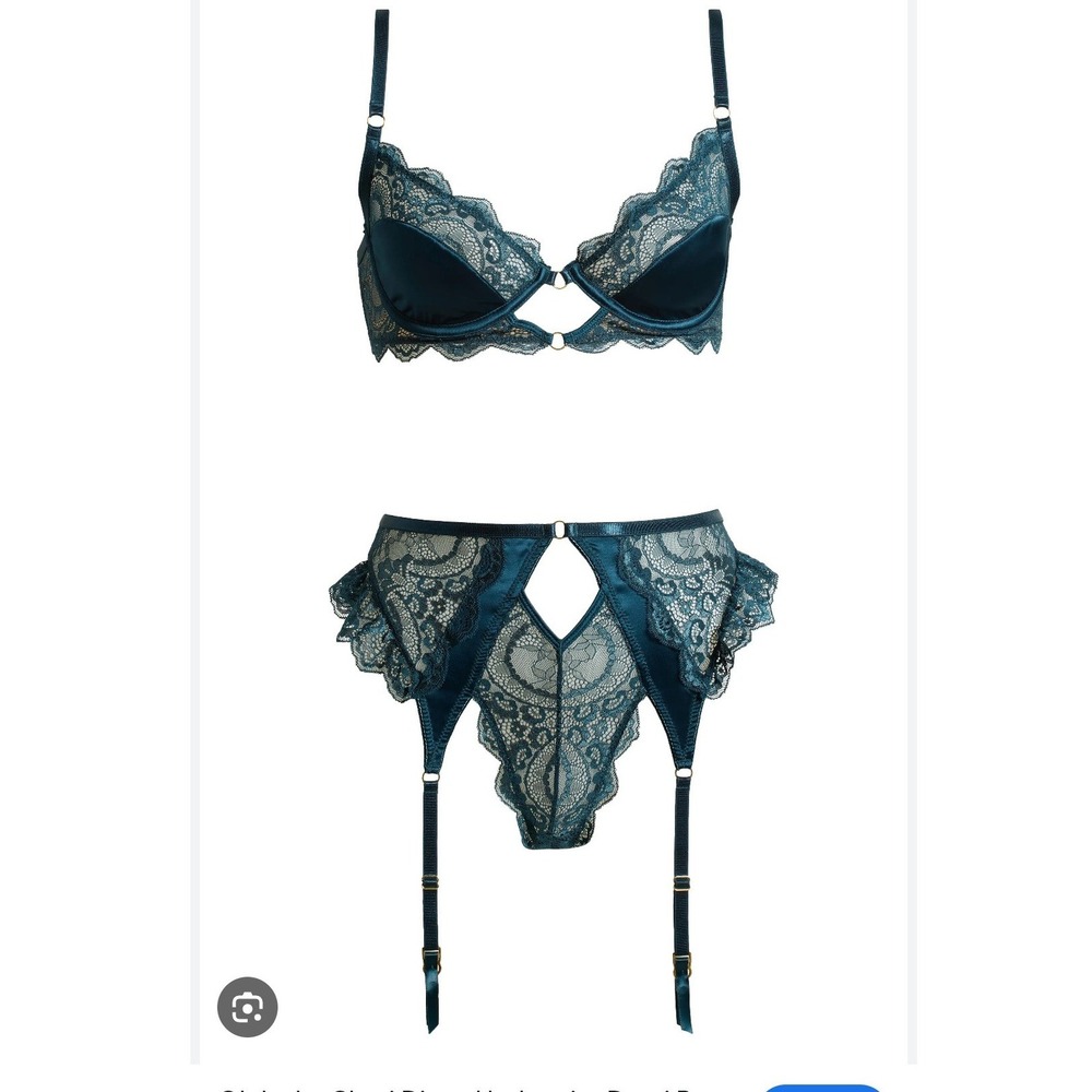 Oh La La Cheri Lingerie Set Diana Underwire Demi Bra High Waist G-String Teal XL